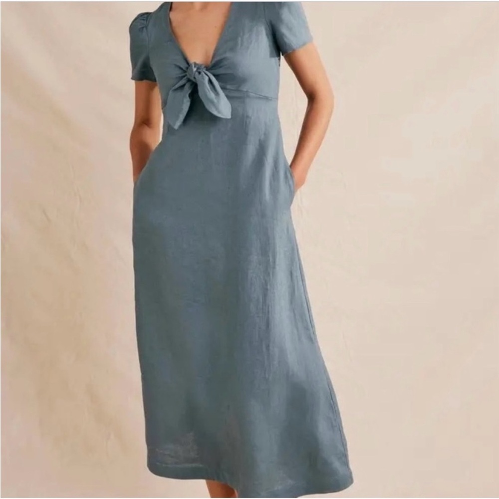 Boden Linen Tie-Front Midi Dress